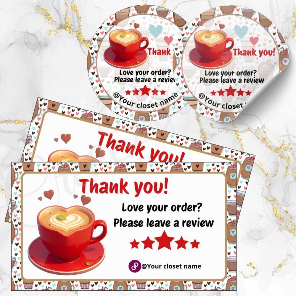 120 Pack Coffe Personalized Thank You Cards & Stickers